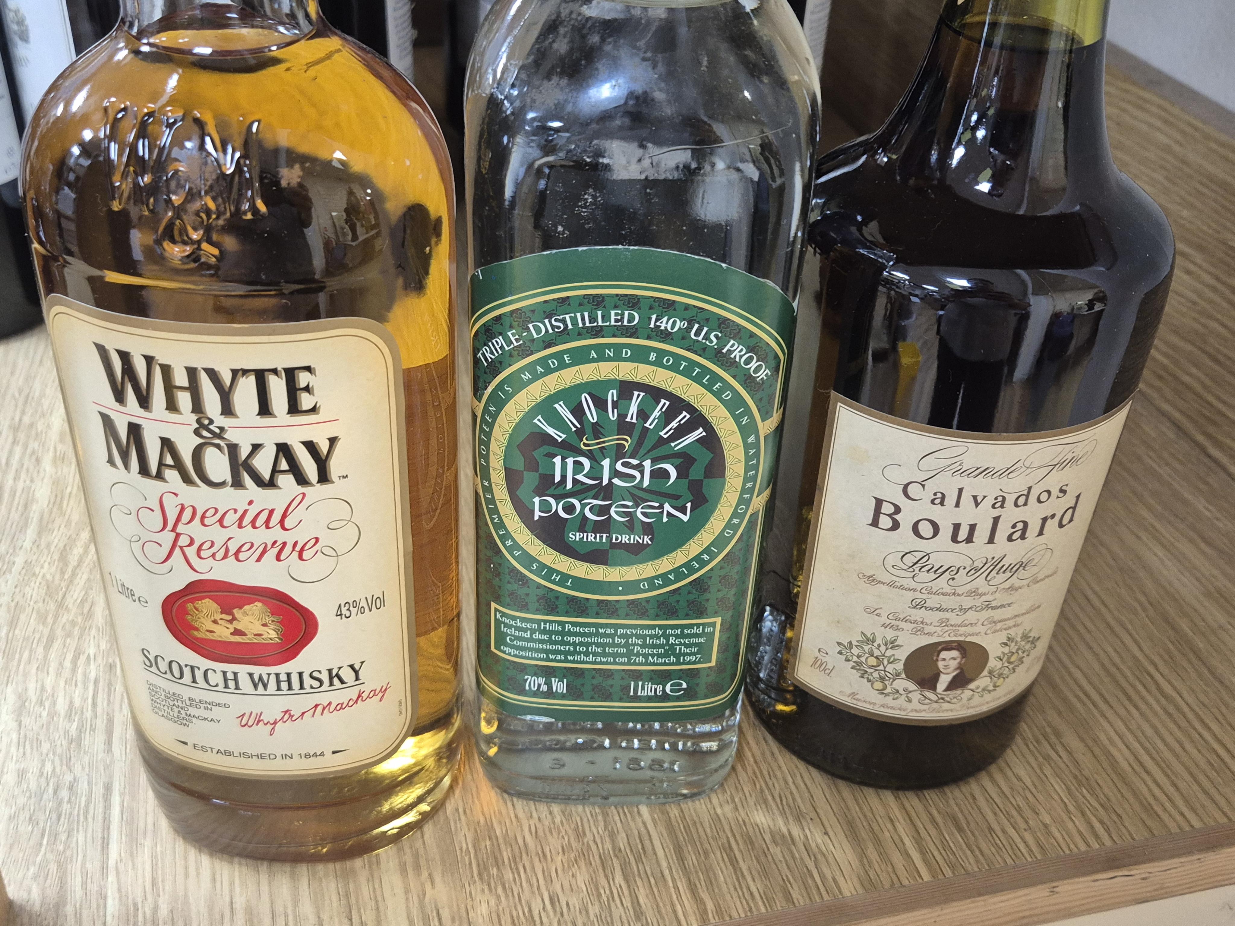 Six bottles of spirits, etc. including; Rozes tawny port, Calvados Boulard, Duc de Borzac Armagnac VSOP, etc.